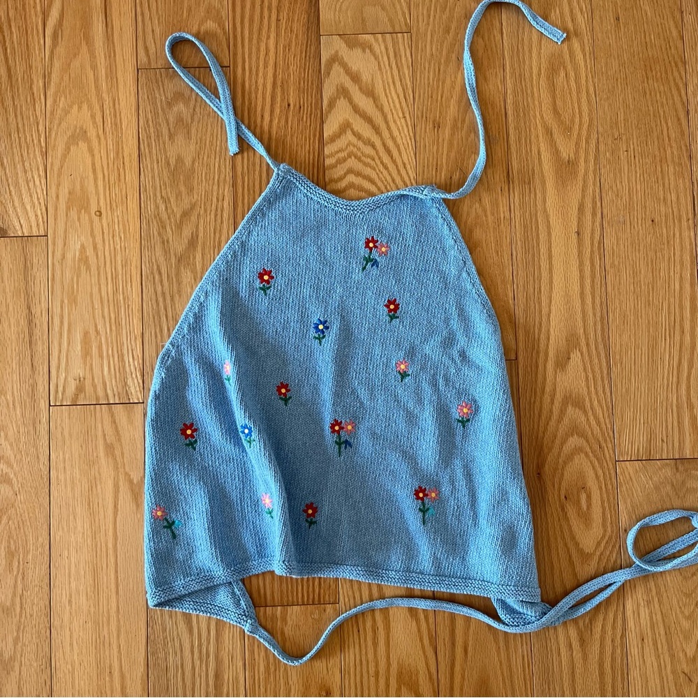 Zara flower knit halter backless top
